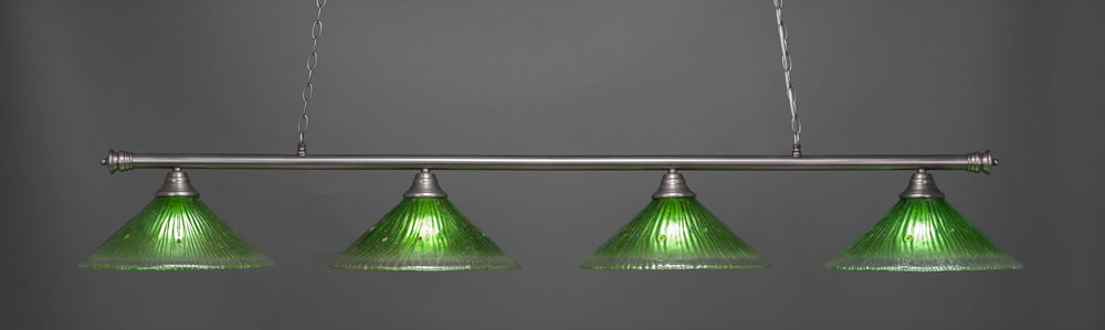Oxford 4 Light Billiard Light Shown In Brushed Nickel Finish With 16" Kiwi Green Crystal Glass