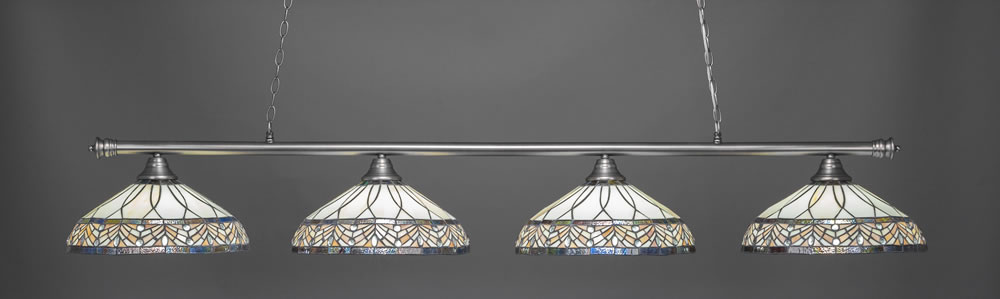 Oxford 4 Light Billiard Light Shown In Brushed Nickel Finish With 16" Royal Merlot Tiffany Glass
