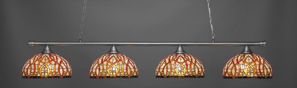 Oxford 4 Light Billiard Light Shown In Brushed Nickel Finish With 15" Persian Nites Tiffany Glass