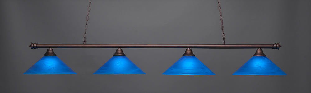 Oxford 4 Light Billiard Light Shown In Bronze Finish With 16" Blue Italian Glass