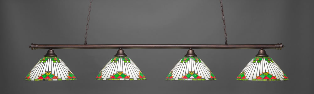 Oxford 4 Light Billiard Light Shown In Bronze Finish With 15" Green Sunray Tiffany Glass