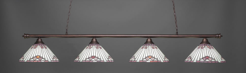 Oxford 4 Light Billiard Light Shown In Bronze Finish With 15" Purple Sunray Tiffany Glass