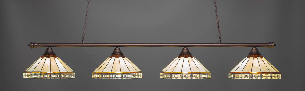 Oxford 4 Light Billiard Light Shown In Bronze Finish With 15" Honey & Brown Mission Tiffany Glass