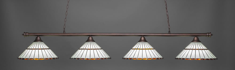 Oxford 4 Light Billiard Light Shown In Bronze Finish With 15.5" Honey Glass & Amber Brown Jewels Tiffany Glass
