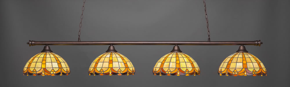 Oxford 4 Light Billiard Light Shown In Bronze Finish With 14.5" Butterscotch Tiffany Glass