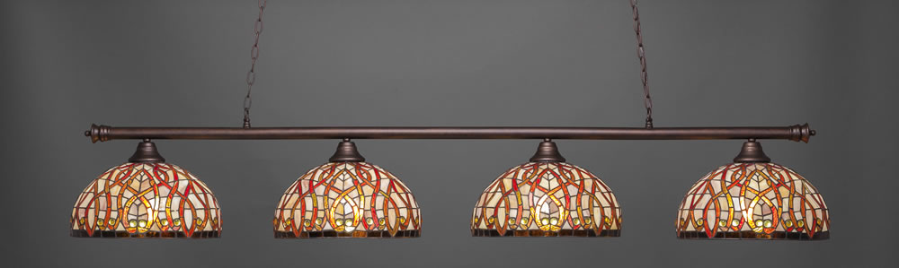 Oxford 4 Light Billiard Light Shown In Bronze Finish With 15" Persian Nites Tiffany Glass