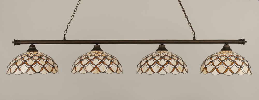 Oxford 4 Light Billiard Light Shown In Bronze Finish With 16" Honey & Brown Scallop Tiffany Glass