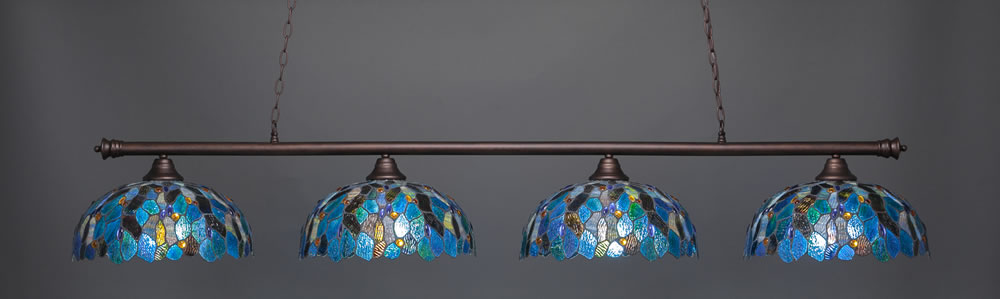 Oxford 4 Light Billiard Light Shown In Bronze Finish With 16" Blue Mosaic Tiffany Glass