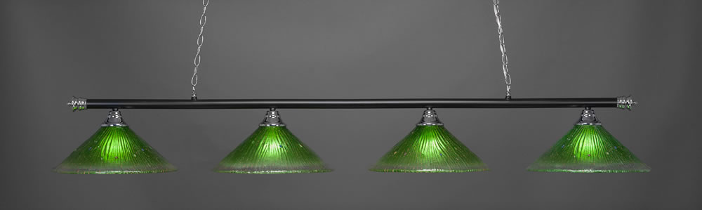Oxford 4 Light Bar Shown In Chrome And Matte Black Finish With 16" Kiwi Green Crystal Glass