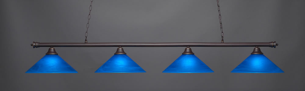 Oxford 4 Light Billiard Light Shown In Dark Granite Finish With 16" Blue Italian Glass