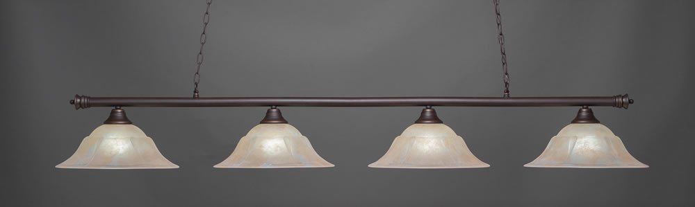 Oxford 4 Light Billiard Light Shown In Dark Granite Finish With 16" Amber Marble Glass