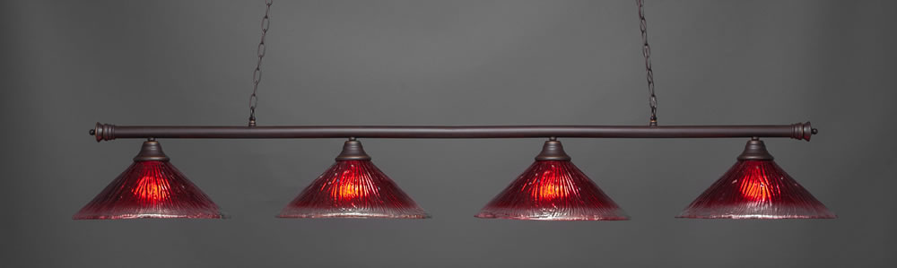 Oxford 4 Light Billiard Light Shown In Dark Granite Finish With 16" Raspberry Crystal Glass