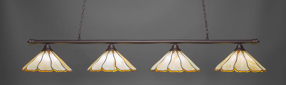 Oxford 4 Light Billiard Light Shown In Dark Granite Finish With 16" Honey & Brown Flair Tiffany Glass