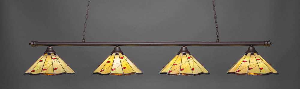 Oxford 4 Light Billiard Light Shown In Dark Granite Finish With 16" Autumn Leaves Tiffany Glass