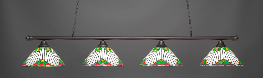 Oxford 4 Light Billiard Light Shown In Dark Granite Finish With 15" Green Sunray Tiffany Glass