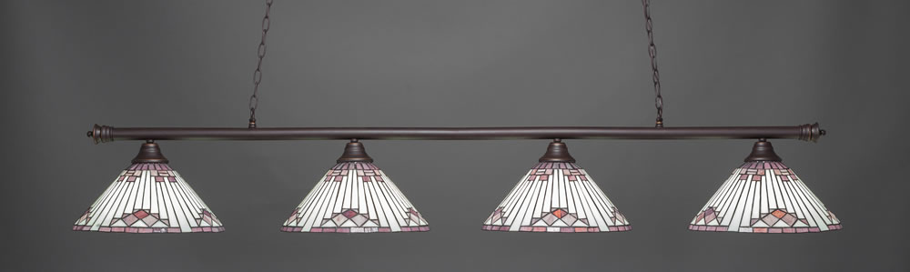 Oxford 4 Light Billiard Light Shown In Dark Granite Finish With 15" Purple Sunray Tiffany Glass