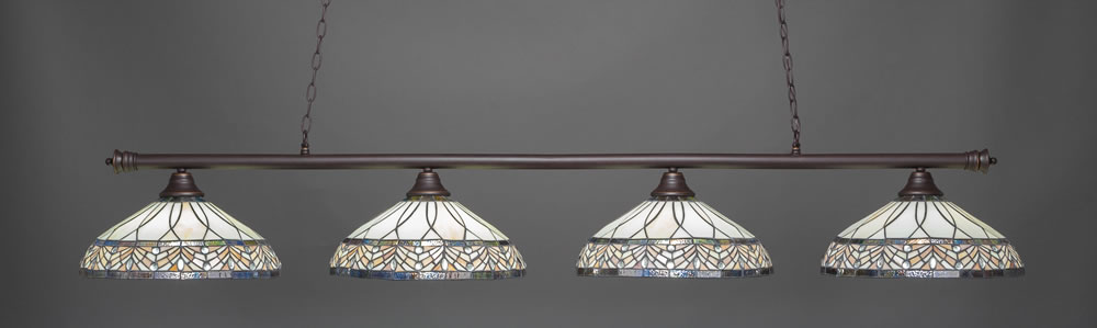 Oxford 4 Light Billiard Light Shown In Dark Granite Finish With 16" Royal Merlot Tiffany Glass