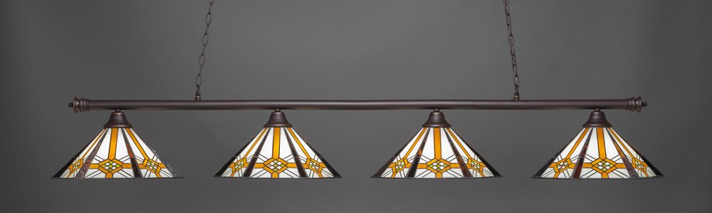 Oxford 4 Light Billiard Light Shown In Dark Granite Finish With 16" Hampton Tiffany Glass