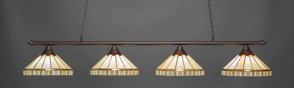 Oxford 4 Light Billiard Light Shown In Dark Granite Finish With 15" Honey & Brown Mission Tiffany Glass