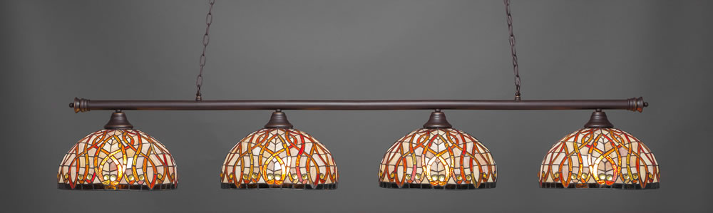 Oxford 4 Light Billiard Light Shown In Dark Granite Finish With 15" Persian Nites Tiffany Glass