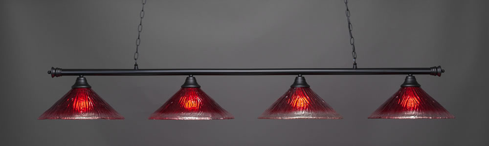 Oxford 4 Light Bar Shown In Matte Black Finish With 16" Raspberry Crystal Glass