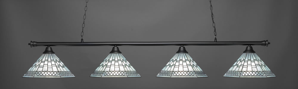 Oxford 4 Light Bar Shown In Matte Black Finish With 16" Pewter Tiffany Glass