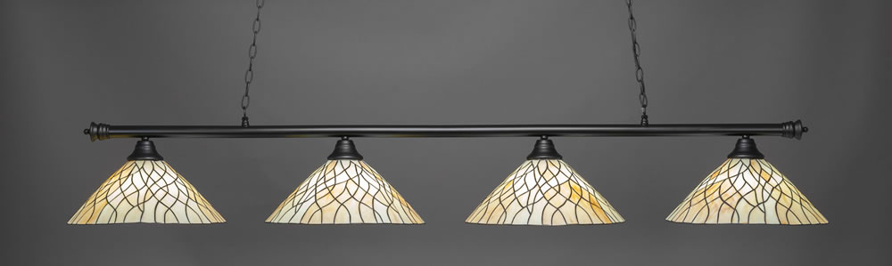 Oxford 4 Light Bar Shown In Matte Black Finish With 16" Sandhill Tiffany Glass