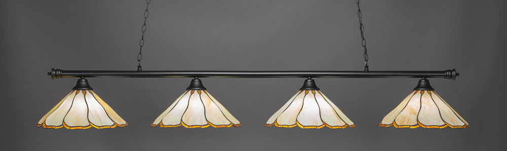 Oxford 4 Light Bar Shown In Matte Black Finish With 16" Honey & Brown Flair Tiffany Glass