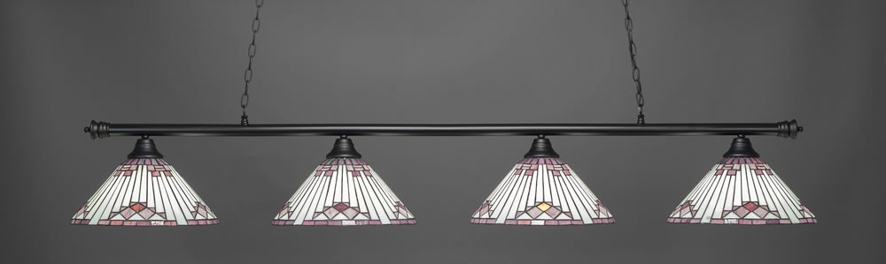 Oxford 4 Light Bar Shown In Matte Black Finish With 15" Purple Sunray Tiffany Glass