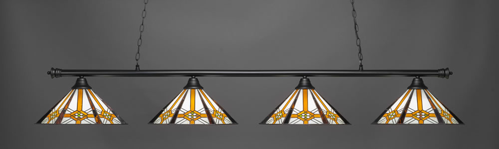 Oxford 4 Light Bar Shown In Matte Black Finish With 16" Hampton Tiffany Glass