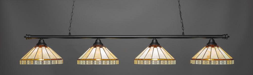 Oxford 4 Light Bar Shown In Matte Black Finish With 15" Honey & Brown Mission Tiffany Glass