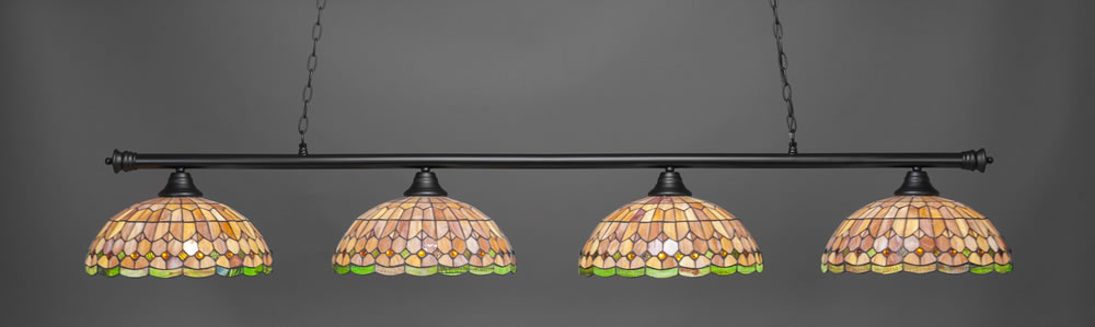 Oxford 4 Light Bar Shown In Matte Black Finish With 15" Rosetta Tiffany Glass
