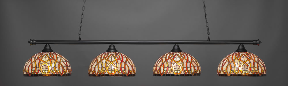 Oxford 4 Light Bar Shown In Matte Black Finish With 15" Persian Nites Tiffany Glass