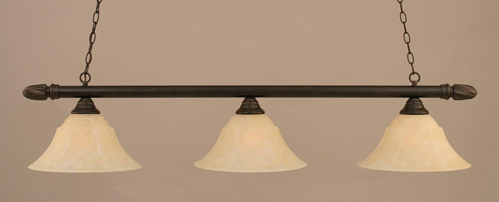 Round 3 Light Billiard Light Shown In Dark Granite Finish With 14" Amber Marble Glass