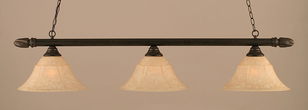 Round 3 Light Billiard Light Shown In Dark Granite Finish With 14" Italian Marble Glass
