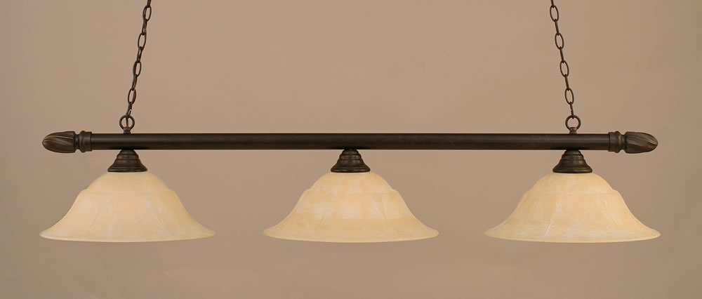 Round 3 Light Billiard Light Shown In Dark Granite Finish With 16" Amber Marble Glass