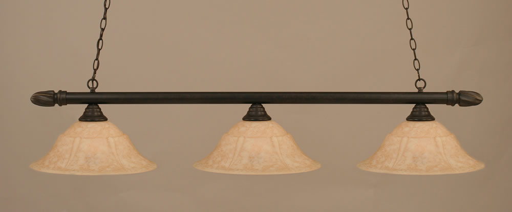 Round 3 Light Billiard Light Shown In Dark Granite Finish With 16" Italian Marble Glass