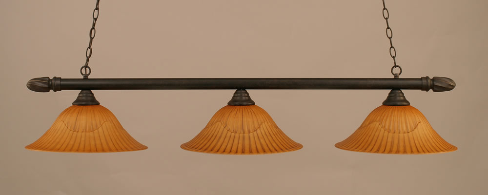 Round 3 Light Billiard Light Shown In Dark Granite Finish With 16" Tiger Glass