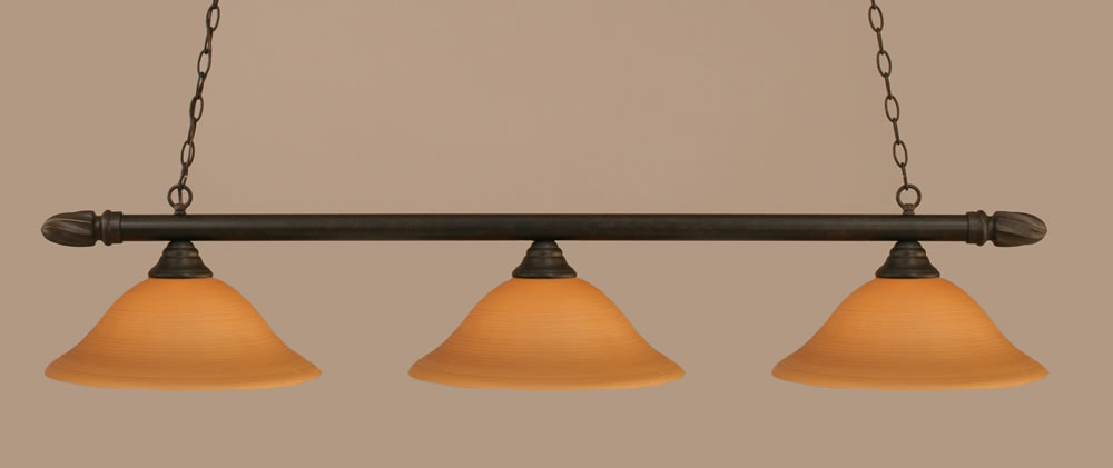 Round 3 Light Billiard Light Shown In Dark Granite Finish With 16" Cayenne Linen Glass