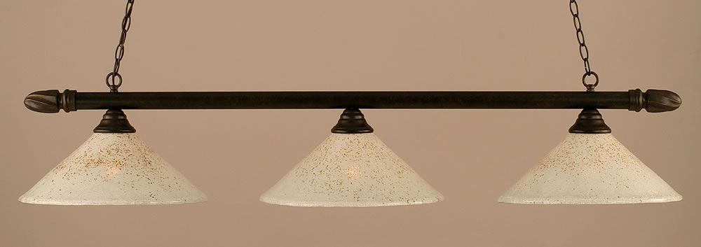Round 3 Light Billiard Light Shown In Dark Granite Finish With 16" Gold Ice Glass
