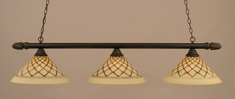 Round 3 Light Billiard Light Shown In Dark Granite Finish With 16" Chocolate Icing Glass