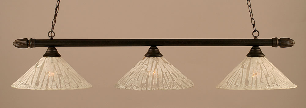 Round 3 Light Billiard Light Shown In Dark Granite Finish With 16" Italian Ice Glass