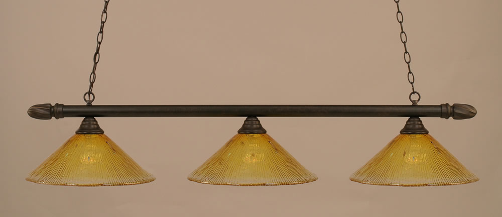 Round 3 Light Billiard Light Shown In Dark Granite Finish With 16" Gold Champagne Crystal Glass