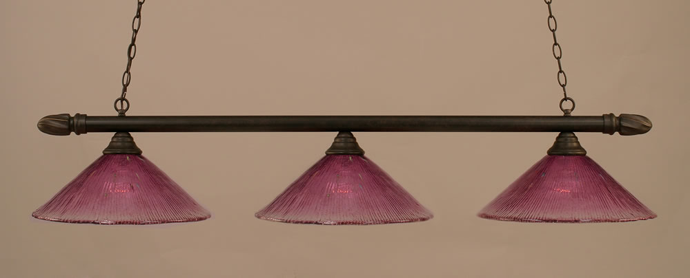 Round 3 Light Billiard Light Shown In Dark Granite Finish With 16" Wine Crystal Glass