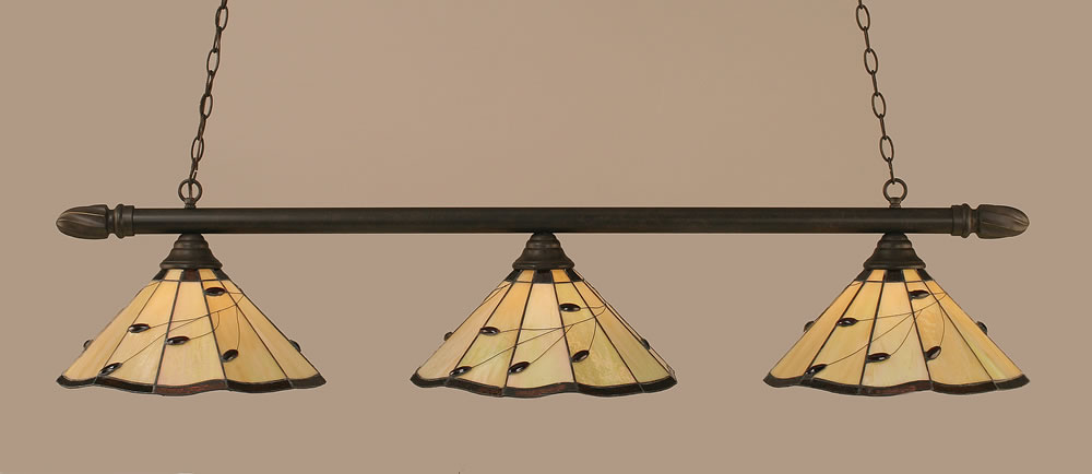 Round 3 Light Billiard Light Shown In Dark Granite Finish With 16" Autumn Leaves Tiffany Glass