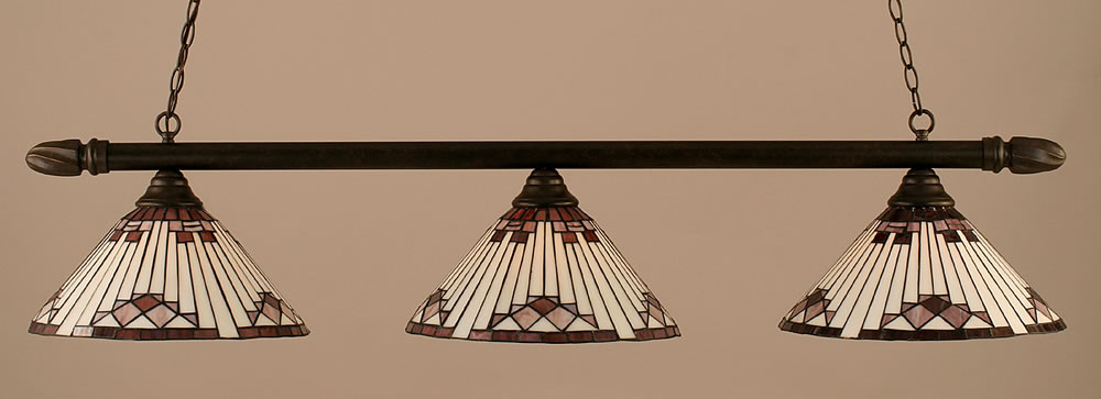 Round 3 Light Billiard Light Shown In Dark Granite Finish With 15" Purple Sunray Tiffany Glass