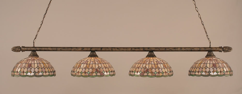 Round 4 Light Billiard Light Shown In Bronze Finish With 15" Rosetta Tiffany Glass