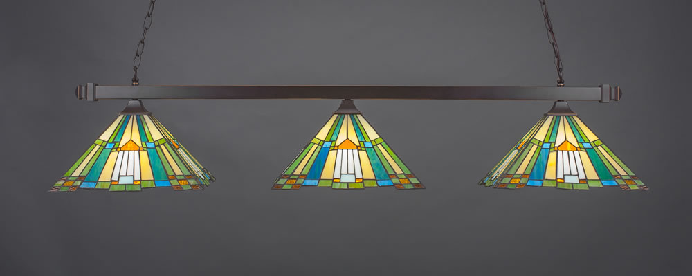 Square 3 Light Bar With Square Fitters Shown In Dark Granite Finish With 14" Tango Tiffany Glass