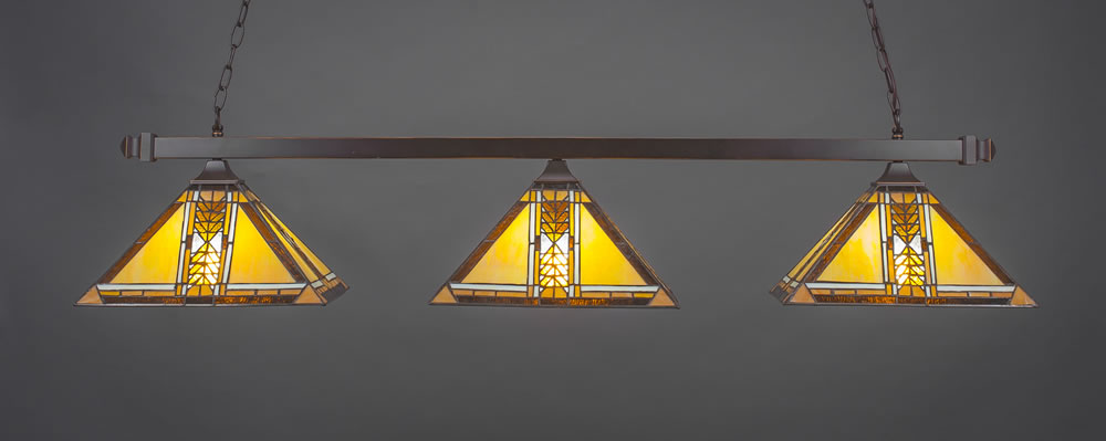 Square 3 Light Bar With Square Fitters Shown In Dark Granite Finish With 14" Santa Cruz Tiffany Glass
