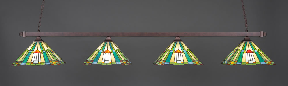 Square 4 Light Billiard Light Shown In Bronze Finish With 14" Tango Tiffany Glass
